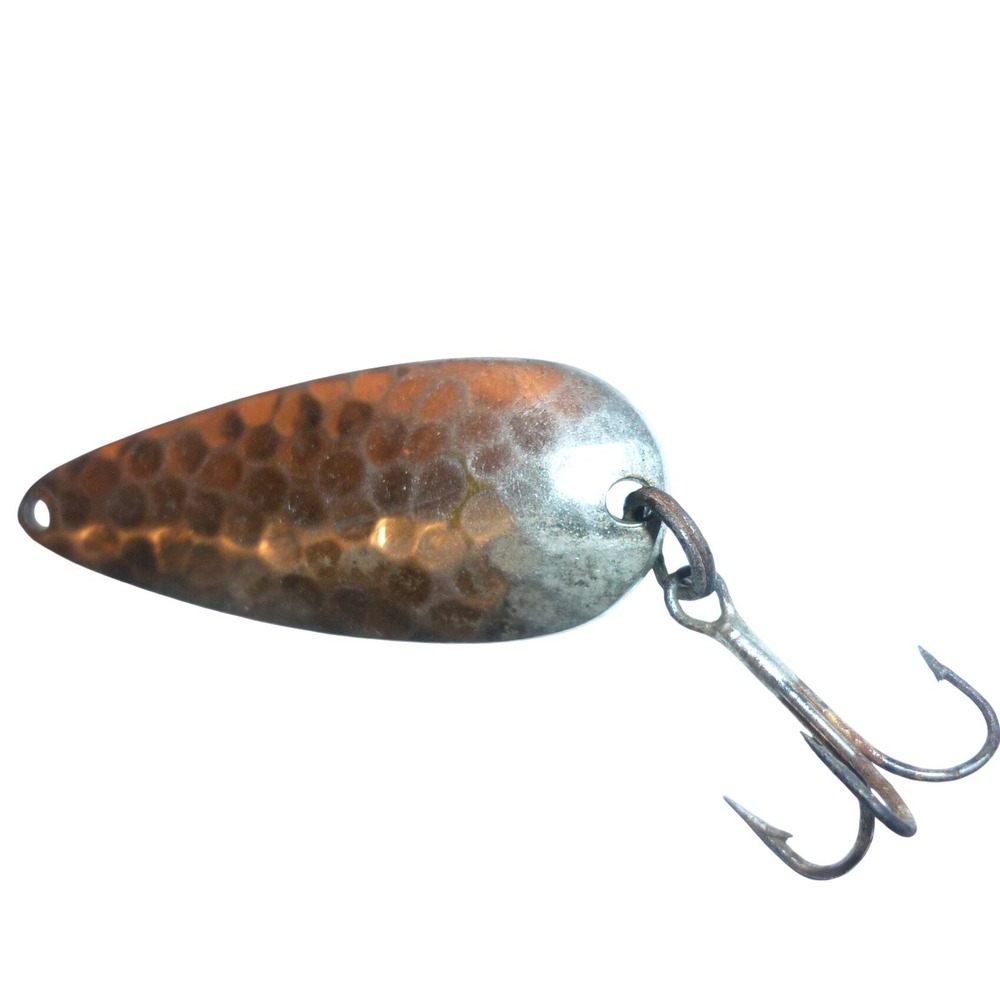 Vintage Marathon Bait Co Hammered Brass & Chrome Spoon Lure Wausau WI 2.25"